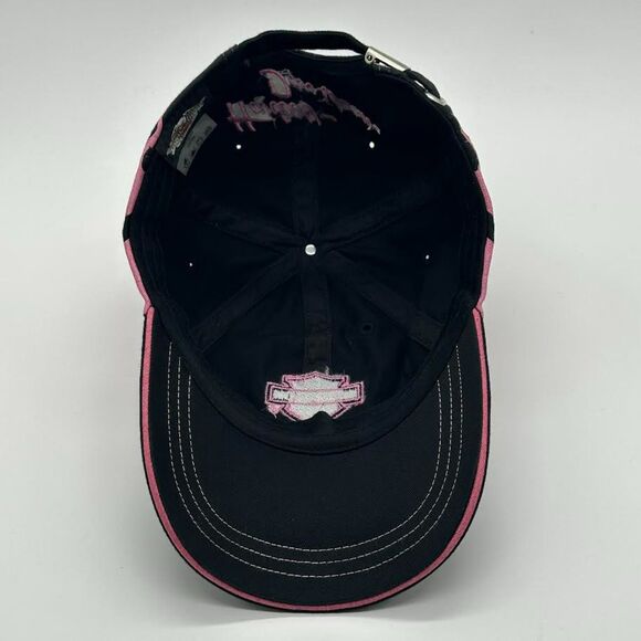 Y2K Pink Flame Harley Davidson Black Baseball Cap Hat Women's Glitter Adjustable - Picture 8 of 12